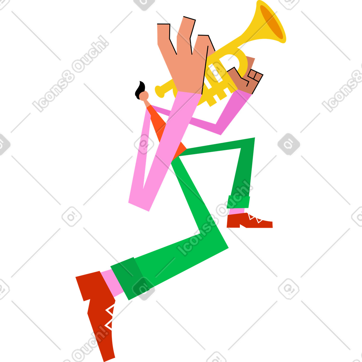 Mann spielt die trompete-Illustration im Warp-Stil als Download in PNG, SVG