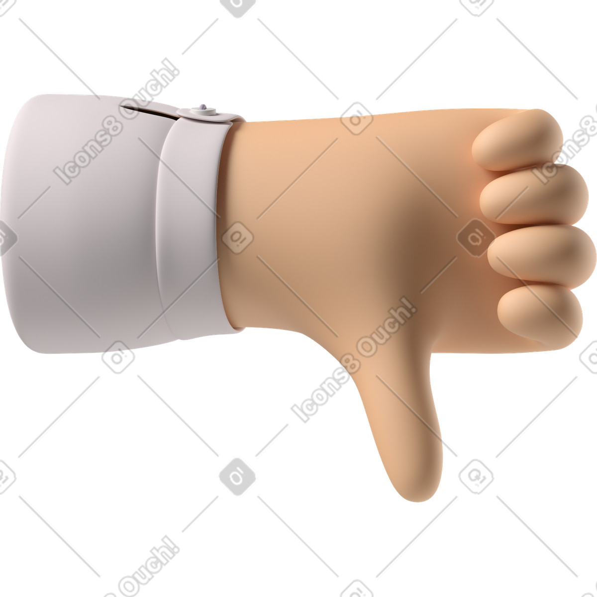 3D Hands Fun&Wild 스타일의 엄지손가락을 아래로 보여주는 하얀 피부 손 일러스트레이션 PNG, SVG 다운로드