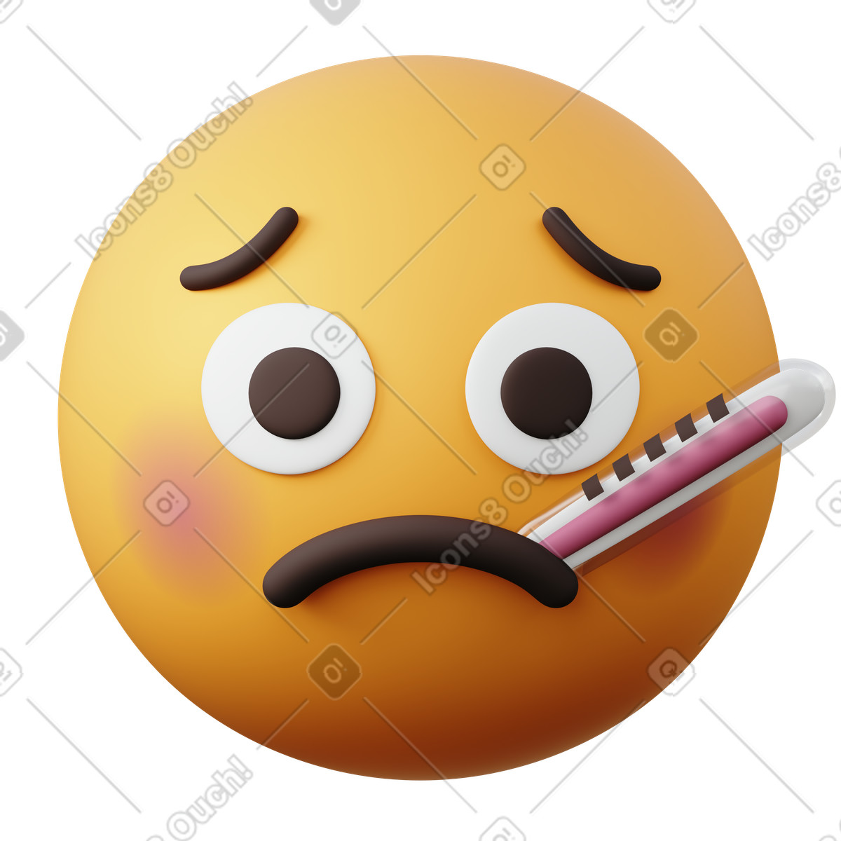 Emoji face with thermometer illustrazione in stile 3D Sugary scarica in PNG, SVG