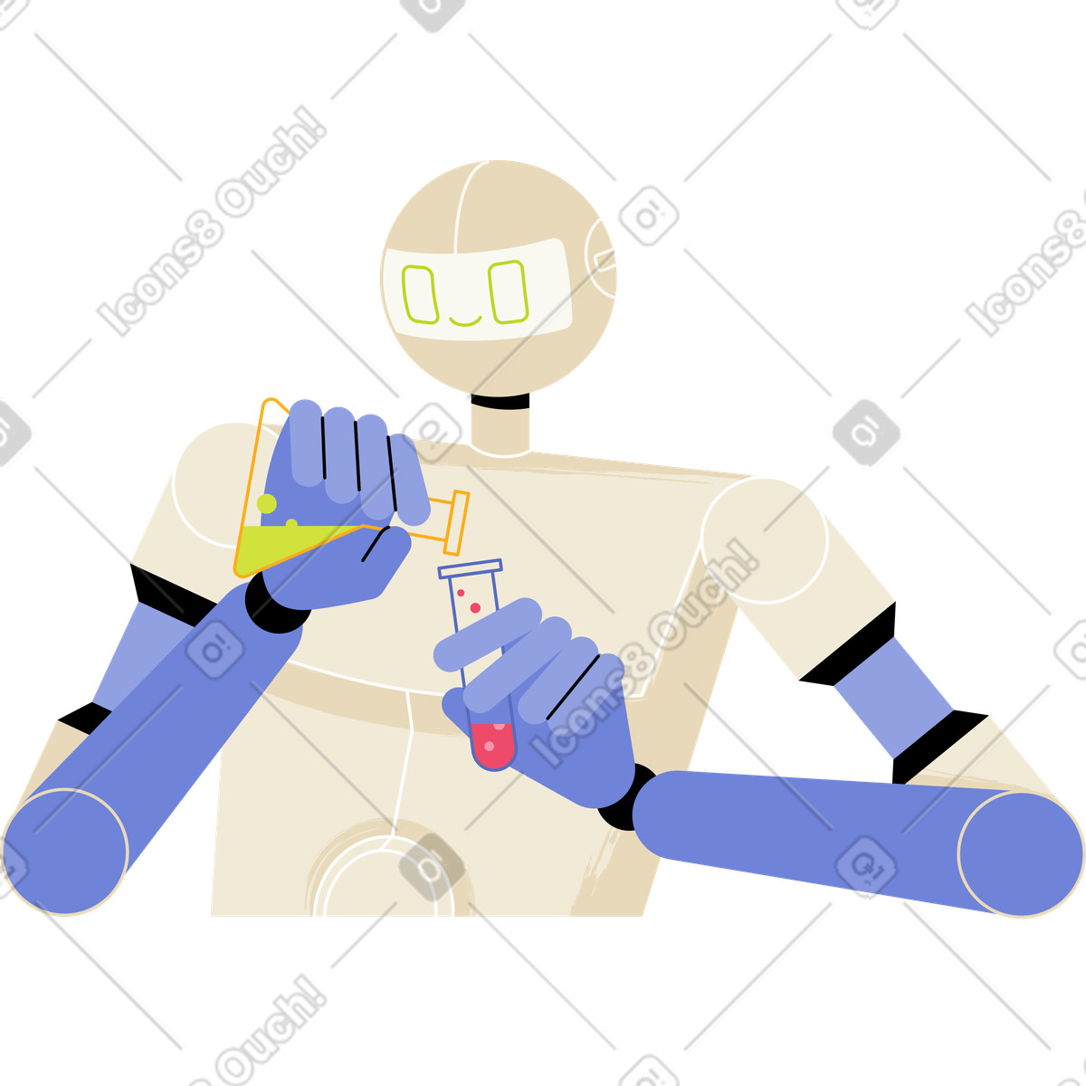 下载 Juicy 风格的 有试管的实验室机器人 插画，支持 PNG、SVG 格式