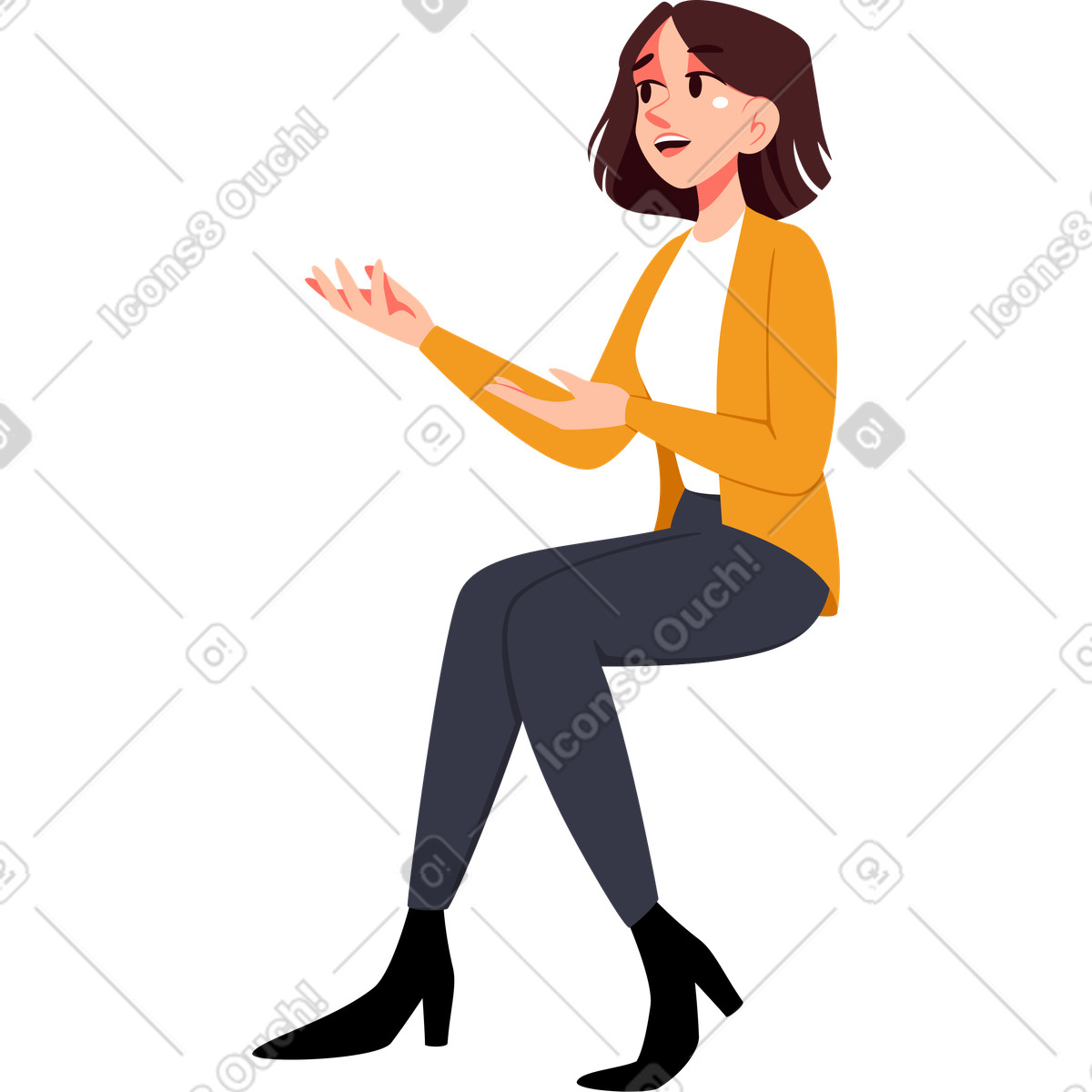 Vivid スタイルの 座って手を振って話している女性 のイラストをPNG、SVG形式でダウンロード