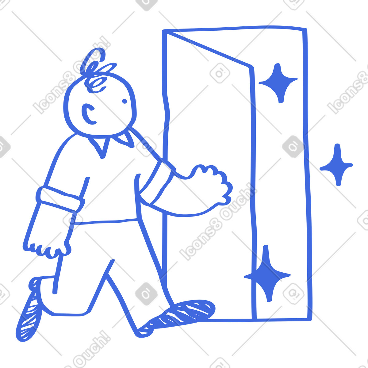 Иллюстрация Door opening opportunity with walking character and sparkling light shapes в стиле Ballpoint Pen — скачать в форматах PNG, SVG