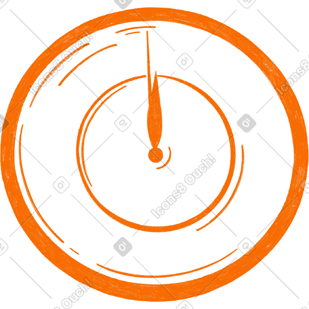 Orange clock showing midnight illustration in Biro style download in PNG, SVG
