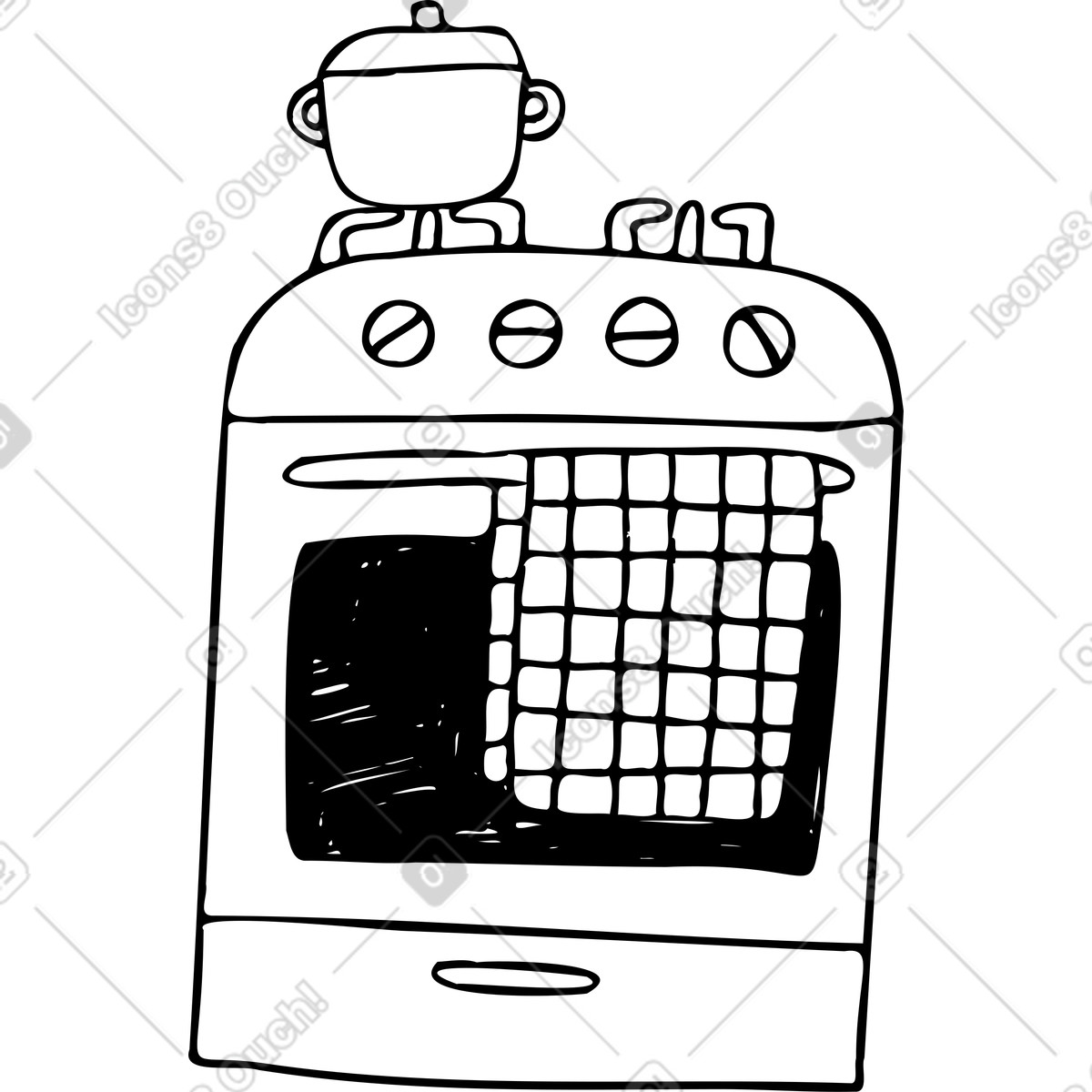 Illustration Cuisinière et four avec marmite bouillante dans le style Marks à télécharger aux formats PNG, SVG