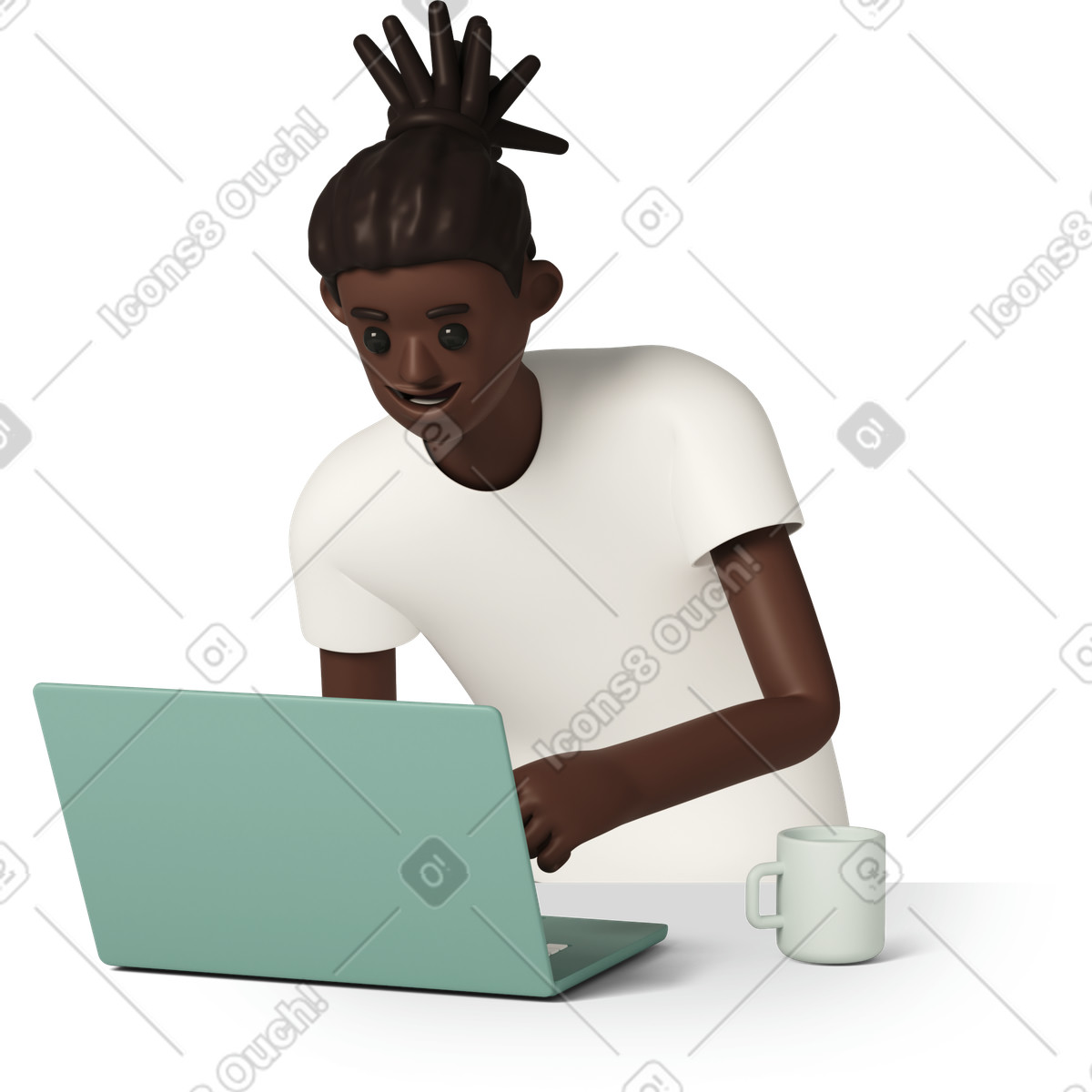 Ilustración Hombre sonriente usando laptop en estilo 3D Casual life a descargar en PNG y SVG