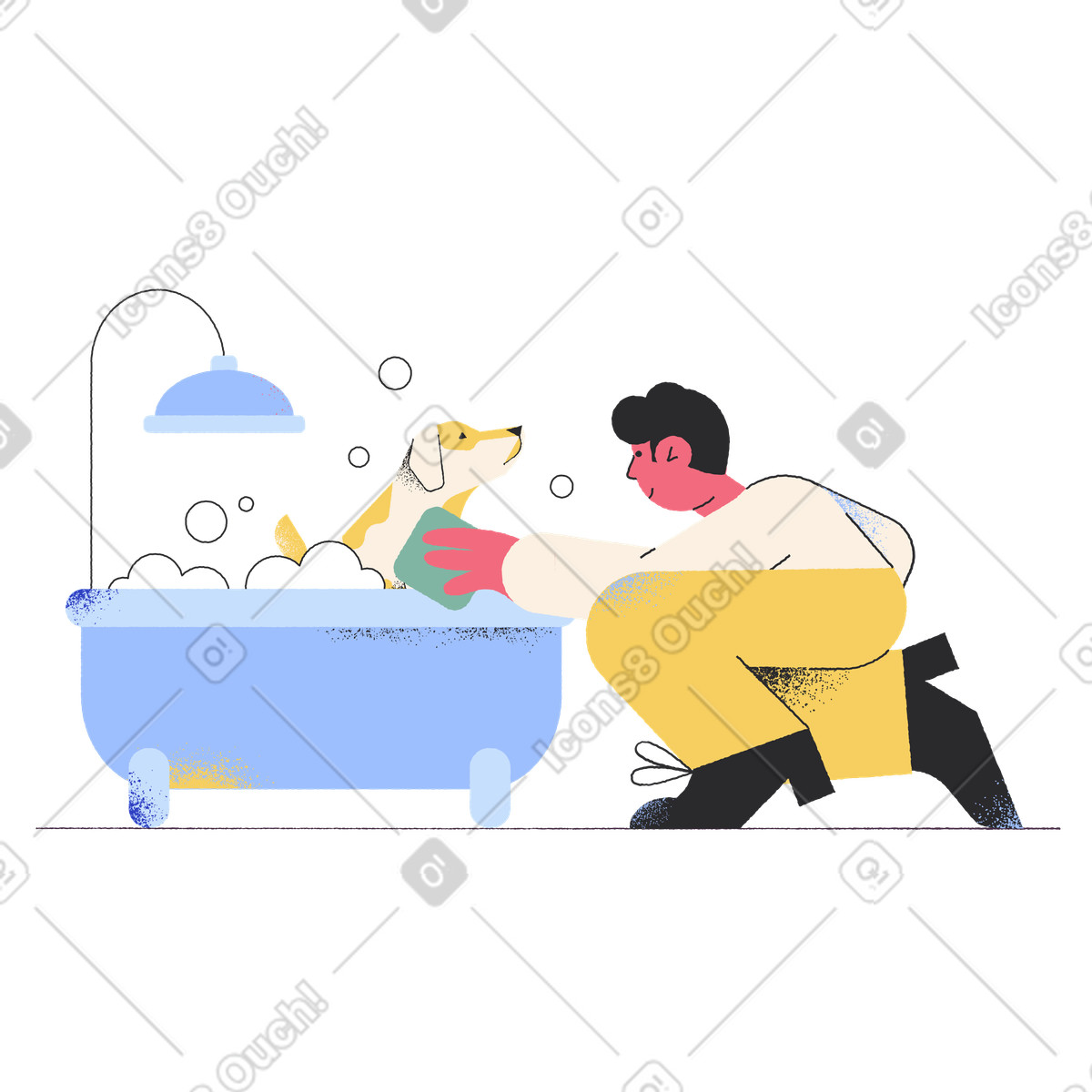 Giving pet dog a bath illustration in Pablo style download in PNG, SVG