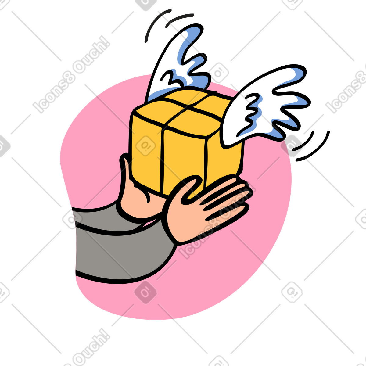 Ilustração de Entrega com caixa papelão asas em no estilo Comic para baixar em PNG, SVG