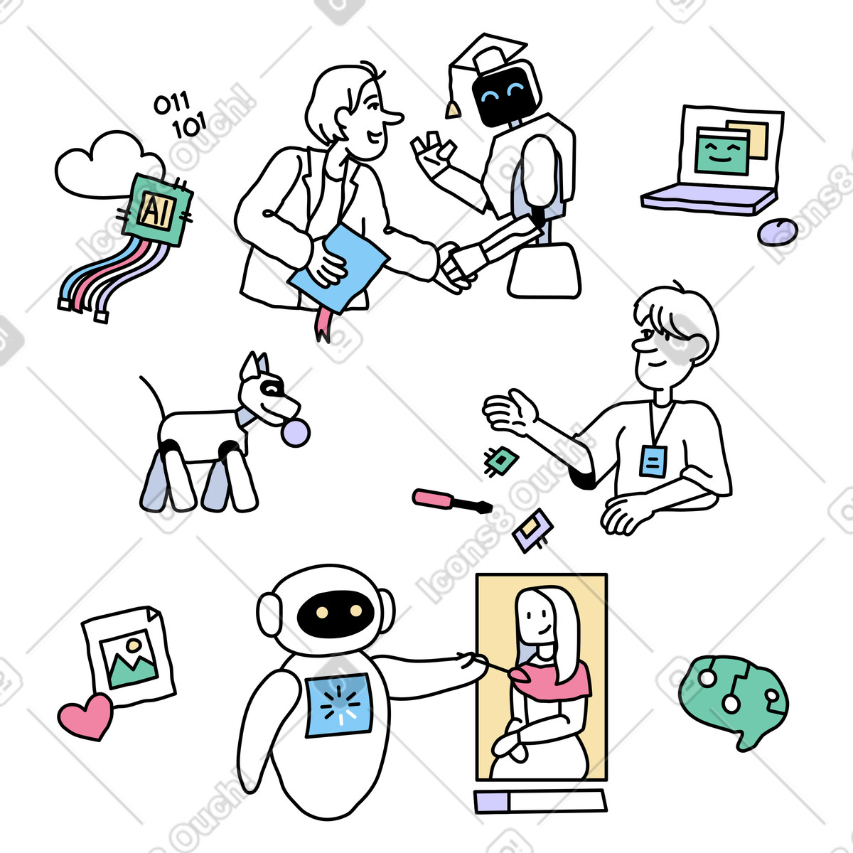 Ilustração de Inteligência artificial na vida cotidiana em no estilo Notes para baixar em PNG, SVG