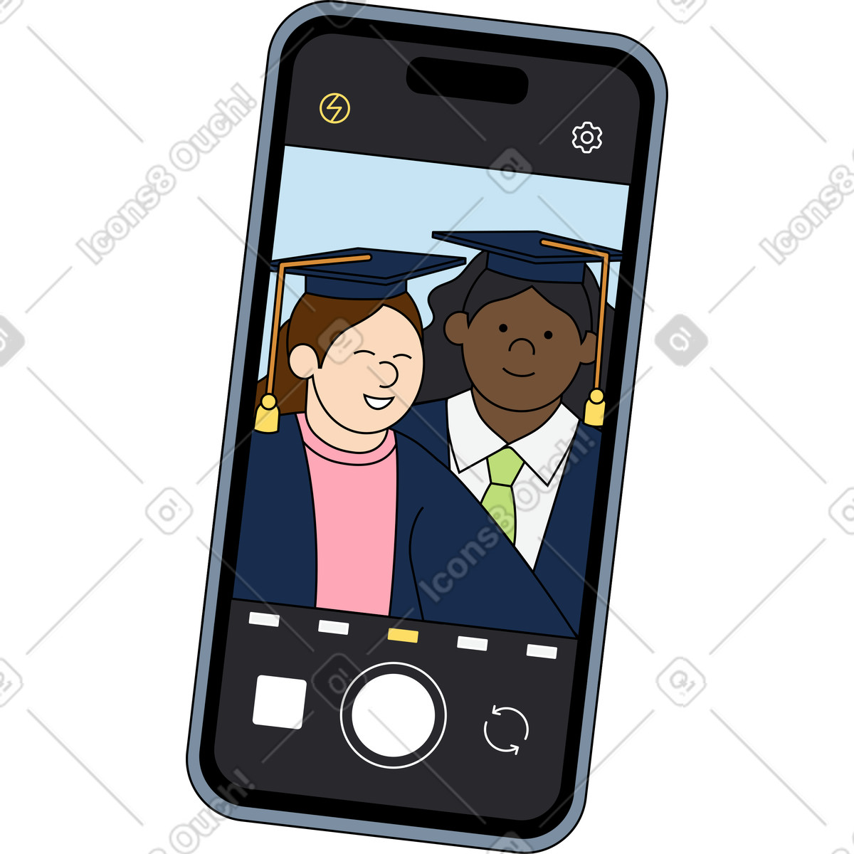 Illustration Ouvrir l'appareil photo du téléphone dans le style Kindy à télécharger aux formats PNG, SVG