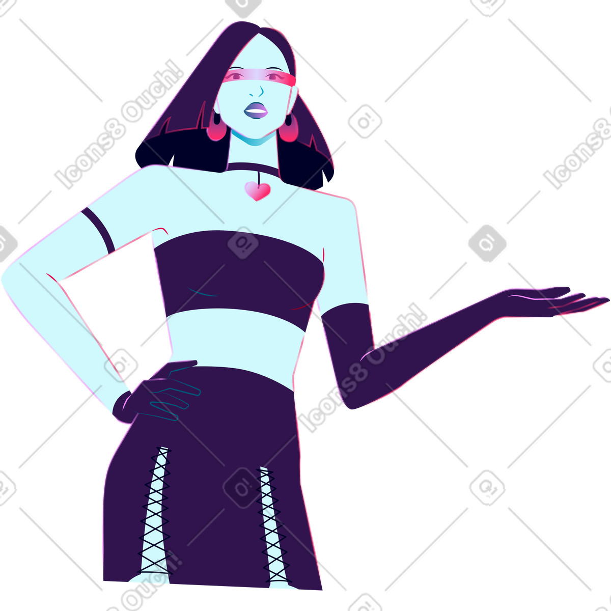 Giovane donna illustrazione in stile Neon scarica in PNG, SVG