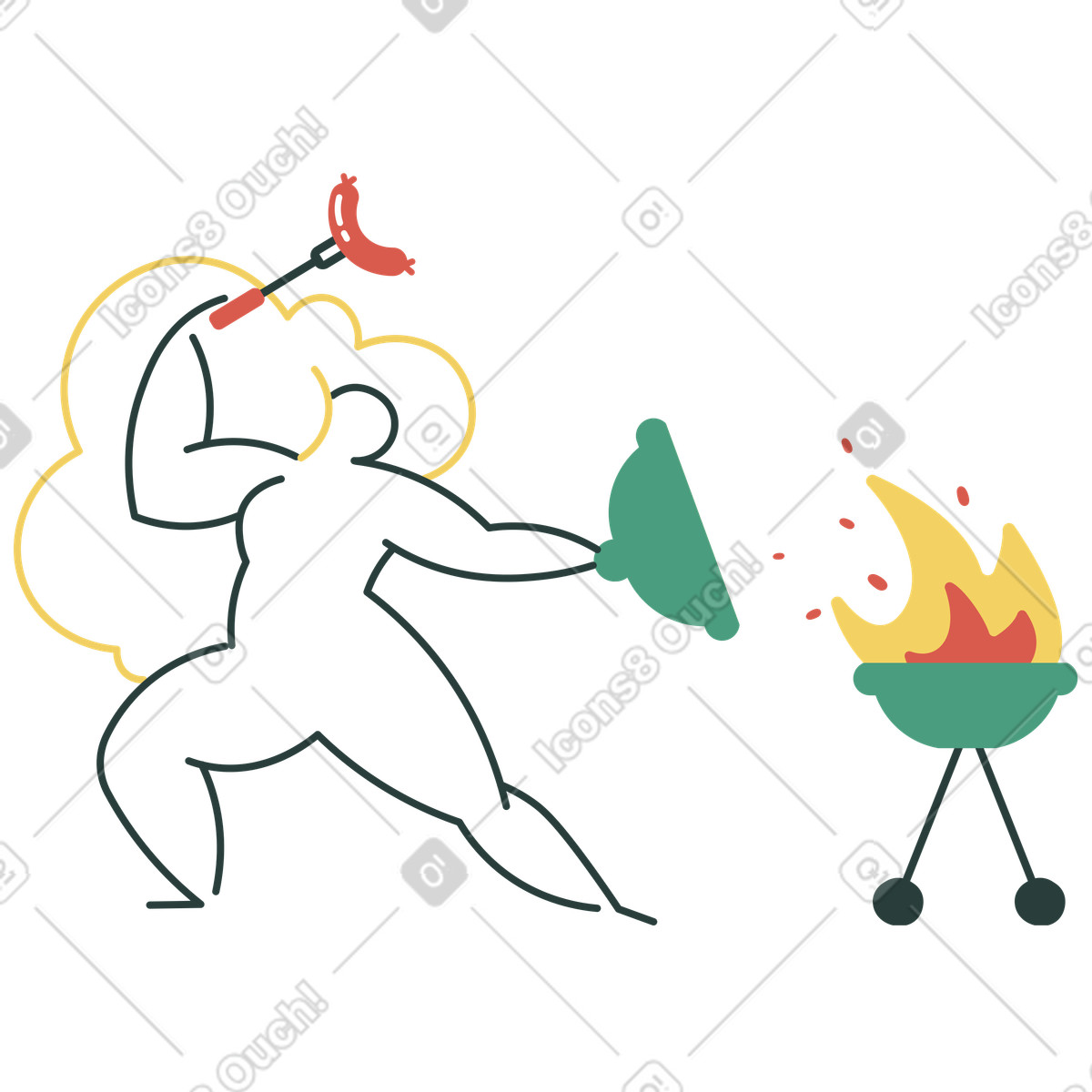 Donna in posizione difensiva davanti alla griglia illustrazione stile Macaroni scarica PNG, SVG