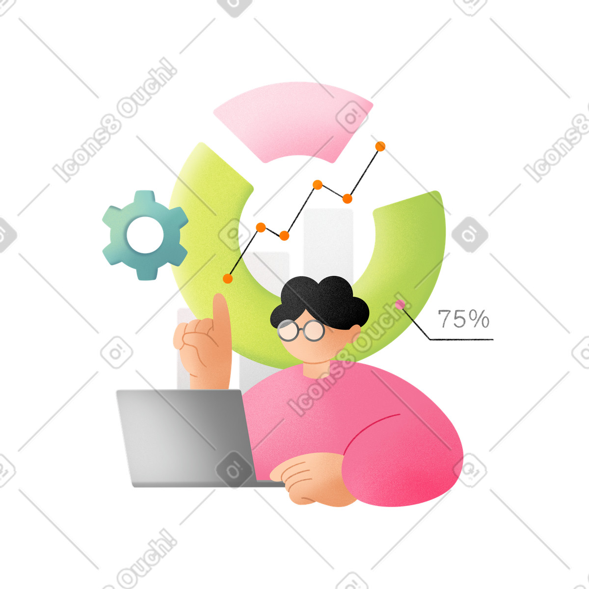 Young man working with analytics illustrazione in stile Joy scarica in PNG, SVG