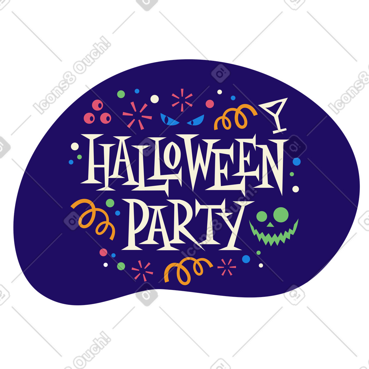 Text-halloween-party-schriftzug-Illustration im Lettering-Stil als Download in PNG, SVG