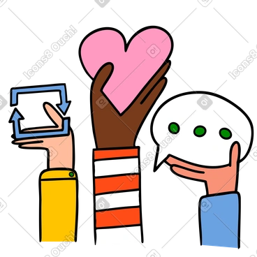 Hands holding reblog like heart and comment icons social media interaction and algorithm PNG, SVG