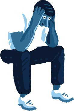 Shocked man sitting and holding hands on his head PNG, SVG