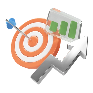 A target, progress bars, and an upward arrow - 3D Corporate style illustration