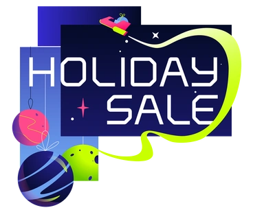 Colorful holiday sale lettering with ornaments - Space style illustration