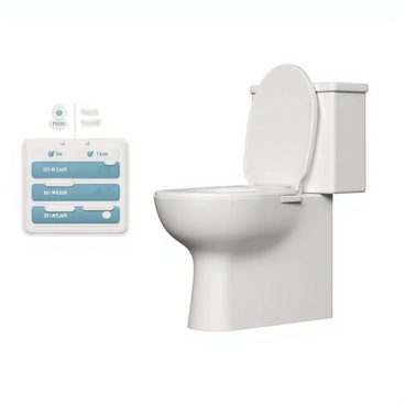 A dual-flush toilet with a chart explaining water savings