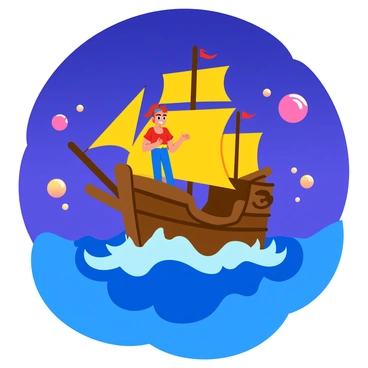 A ship girl with colorful hair and a cheerful expression stands confidently on the deck of a majestic ship. The ship is adorned with intricate details, including a bright sail that flutters in the gentle breeze. Surrounding the ship is a foggy sea that obscures the horizon, creating an air of mystery. Glowing orbs of light float gently over the water, illuminating the scene with soft colors. The sky is a gradient of deep blues and purples, hinting at twilight. The ship girl gazes ahead, her eyes sparkling with determination as she navigates through the enchanting, illuminated waters.