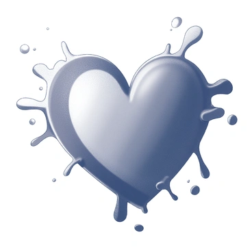 A heart shape formed by splashes of paint. The heart is central in the composition, with a textured surface created by multiple overlapping layers of paint. The edges of the heart are irregular, giving a sense of movement and spontaneity. There are various sizes of paint splashes radiating from the heart, adding depth and interest to the overall design. The background is a smooth, contrasting surface that enhances the heart shape's visibility.