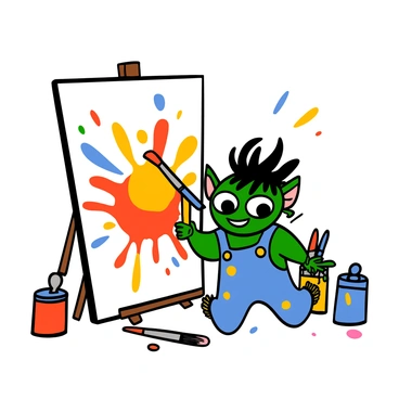 A gremlin splashing paint on a canvas, creating an abstract masterpiece.