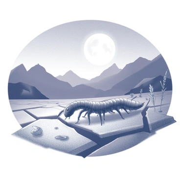 A centipede exploring a barren, moonlit landscape
