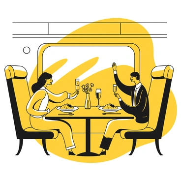 A group of passengers seated at a table inside a Eurostar train compartment, each enjoying a gourmet meal. One passenger is cutting into a beautifully plated dish, while another raises a glass of sparkling beverage in a toast. The table is set with elegant cutlery, plates, and a small vase containing a single flower. The interior of the train features comfortable seating with plush cushions and large windows showing glimpses of the passing landscape. Soft lighting enhances the intimate atmosphere inside the compartment.