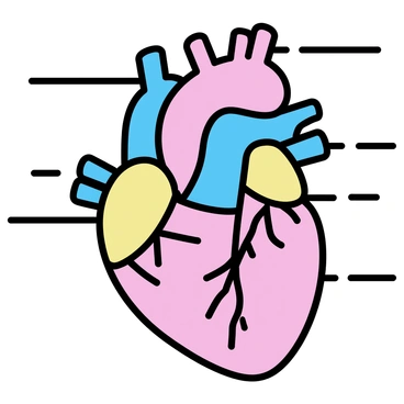 A detailed illustration of a human heart, showcasing its anatomical structure. The heart is displayed in a frontal view, with clear labels for the main parts including the atria, ventricles, valves, and major blood vessels such as the aorta and pulmonary arteries. Each part is represented in a distinct color for easy identification, and the labels are placed neatly alongside each corresponding section, using a clear, legible font. The background is minimalistic to enhance the clarity of the heart and its components.