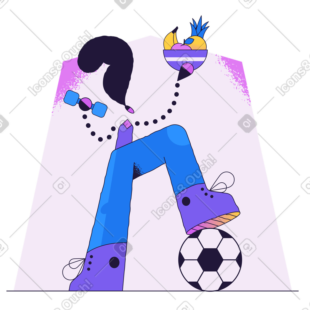 Conifer スタイルの スポーツとフルーツで健康的なライフスタイルを送る女性 のイラストをPNG、SVG形式でダウンロード