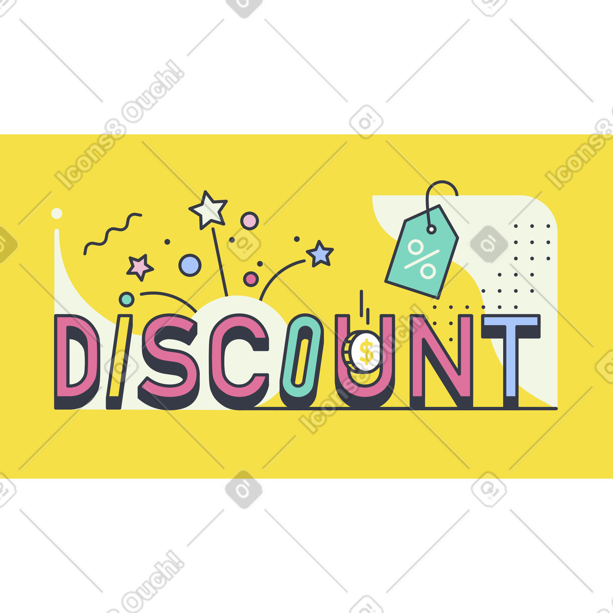 Ilustración Discount text with stars and price tag, Sale promotion or special offer ad en estilo Abstract a descargar en PNG y SVG