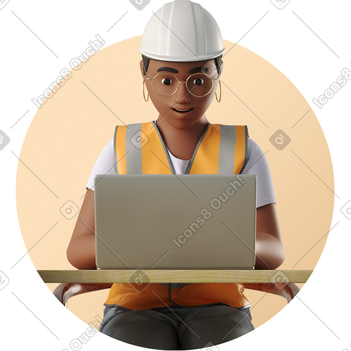 Ilustración Woman worker at laptop en estilo 3D Business a descargar en PNG y SVG