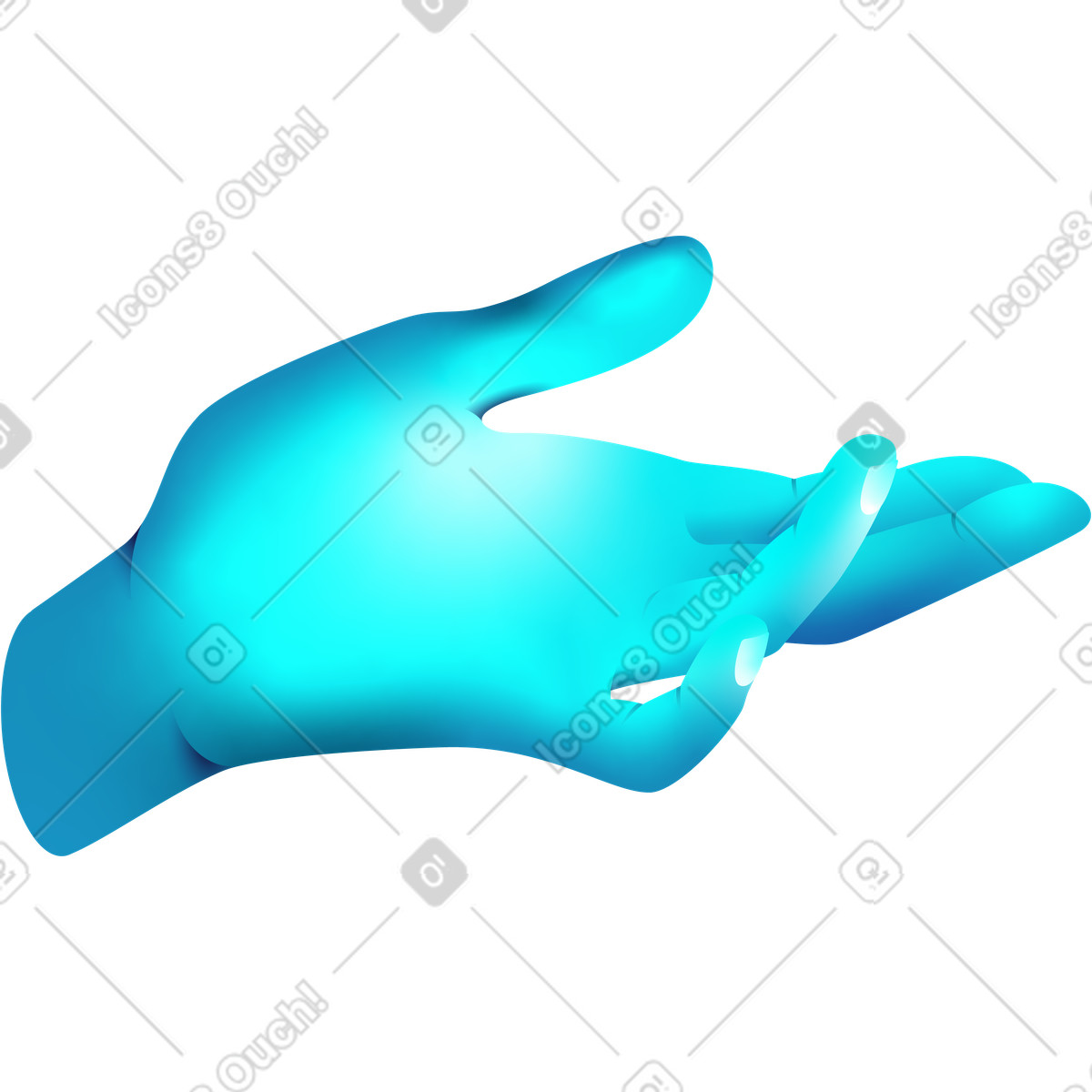 Eine dreidimensionale hand in blauem licht-Illustration im Glare-Stil als Download PNG, SVG