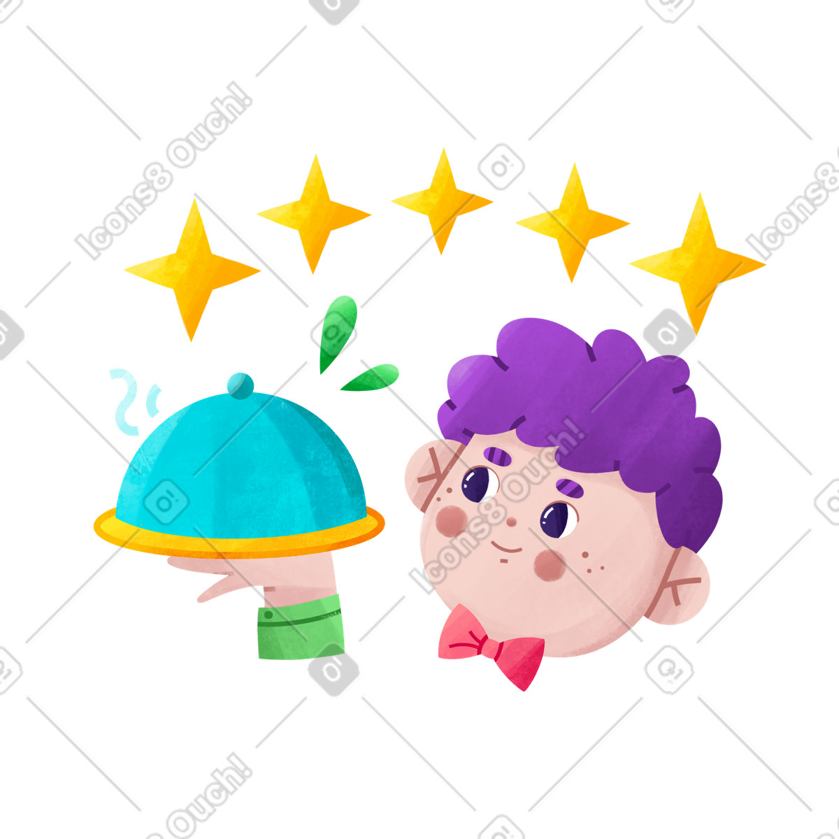 Ein kellner serviert tablett mit speisen in einem fünf-sterne-restaurant.-Illustration im Bonbon-Stil als Download PNG, SVG