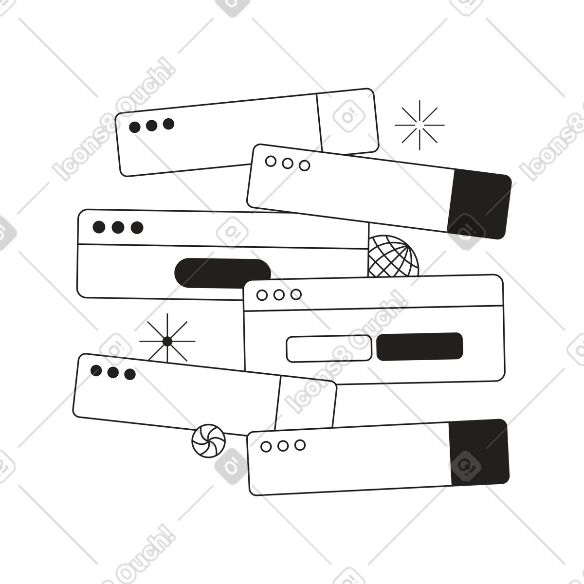 下载 Tokyo 风格的 许多具有不同信息的浏览器窗口 插画，支持 PNG、SVG 格式