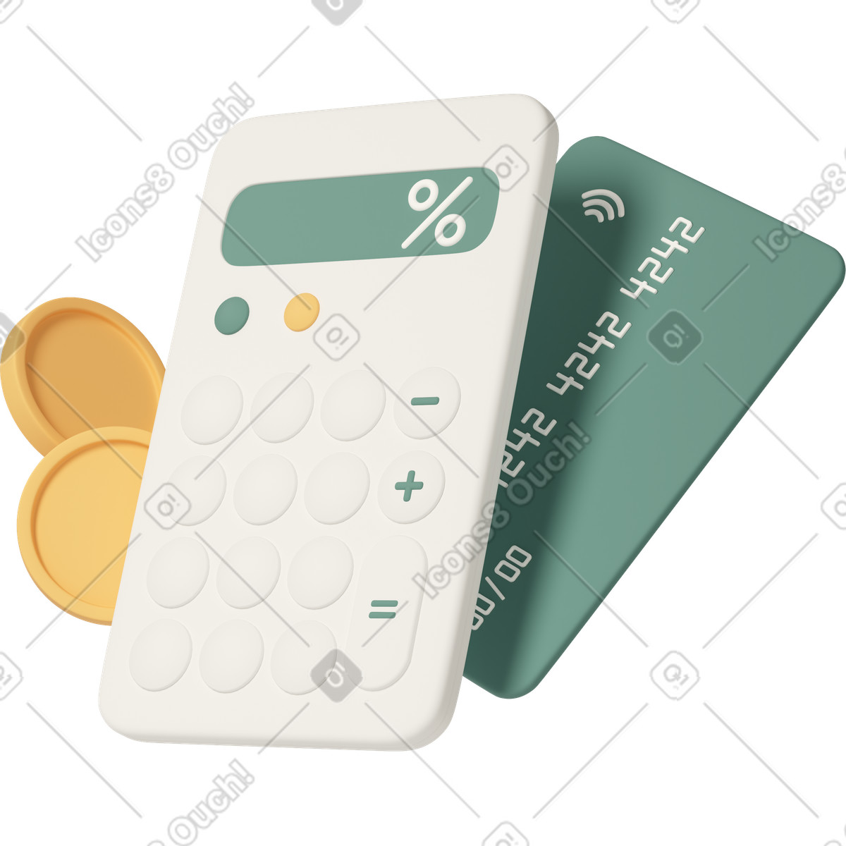 Ilustração de Calculator with credit card and coins em no estilo 3D Casual life para baixar em PNG, SVG