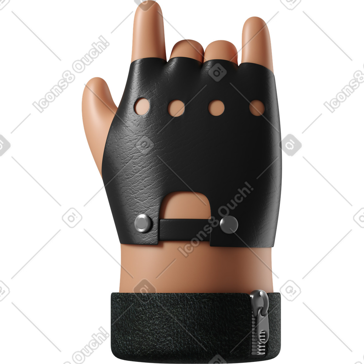 Mano di pelle abbronzata rocker nel guanto che mostra un segno rock illustrazione in stile 3D Hands Fun&Wild scarica in PNG, SVG