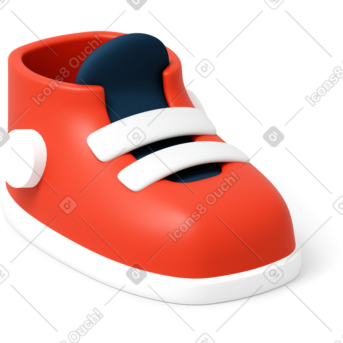 Right red sneaker with white laces illustration in 3D Flame style download in PNG, SVG
