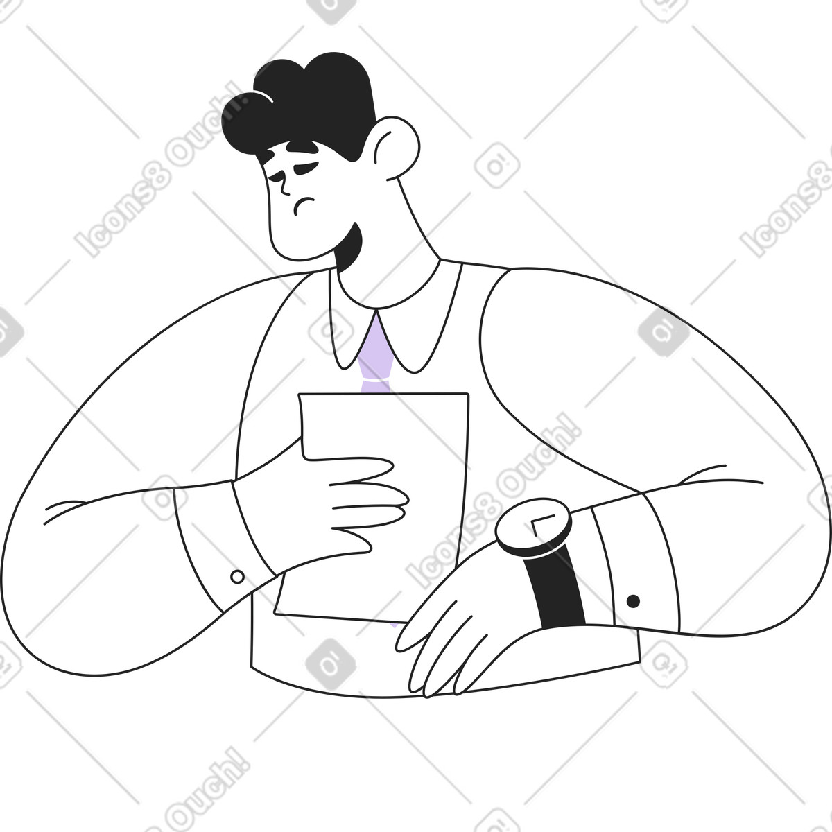 Ilustração de Homem segurando uma folha papel em no estilo Sammy Line para baixar em PNG, SVG