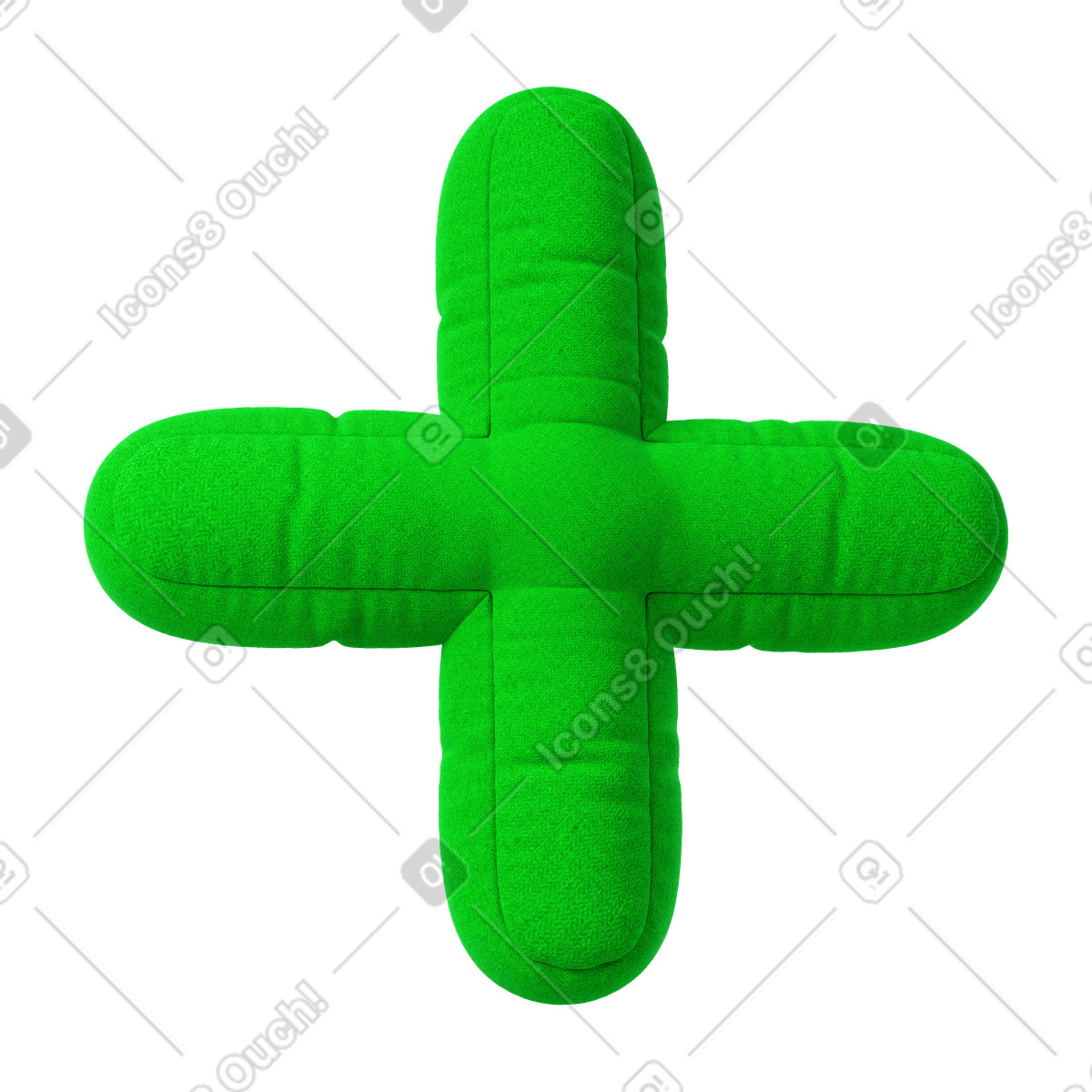 Soft green plus sign illustration in 3D Plush icons style download in PNG, SVG