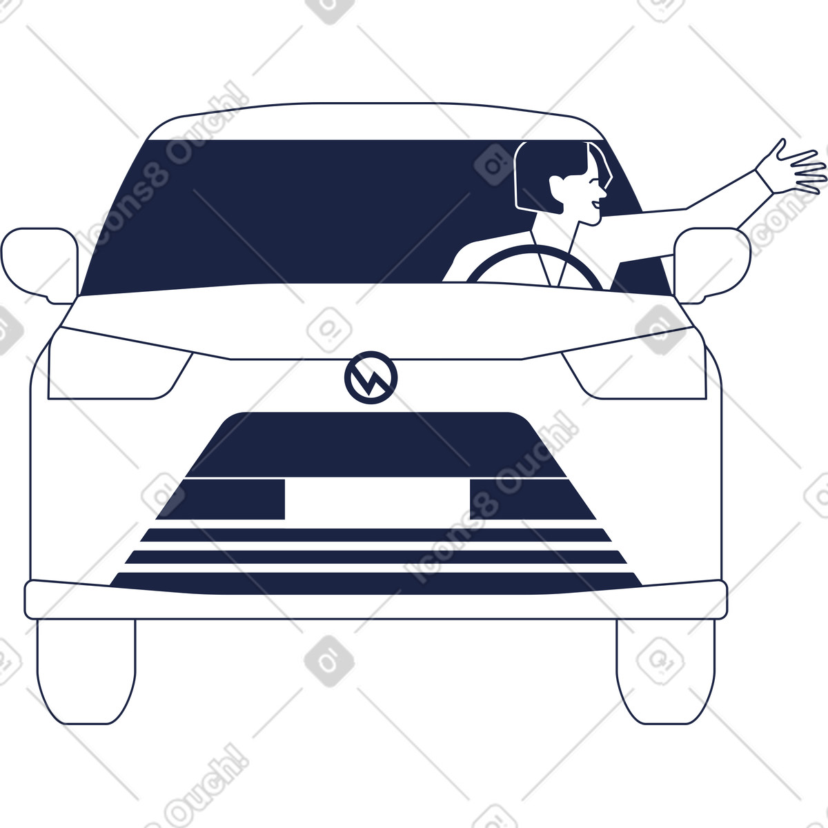 Ilustración Man is sitting in car and shows his hand out of the window en estilo Urban Line a descargar en PNG y SVG