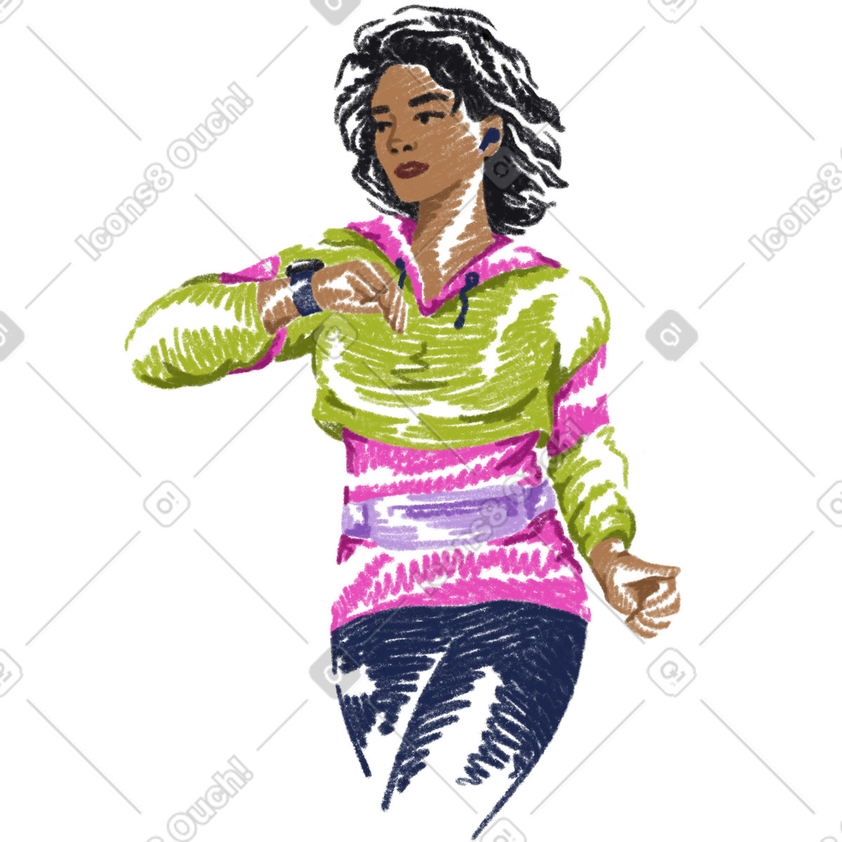 下载 Sketchbook 风格的 Woman runner with a smart watch 插画，支持 PNG、SVG 格式