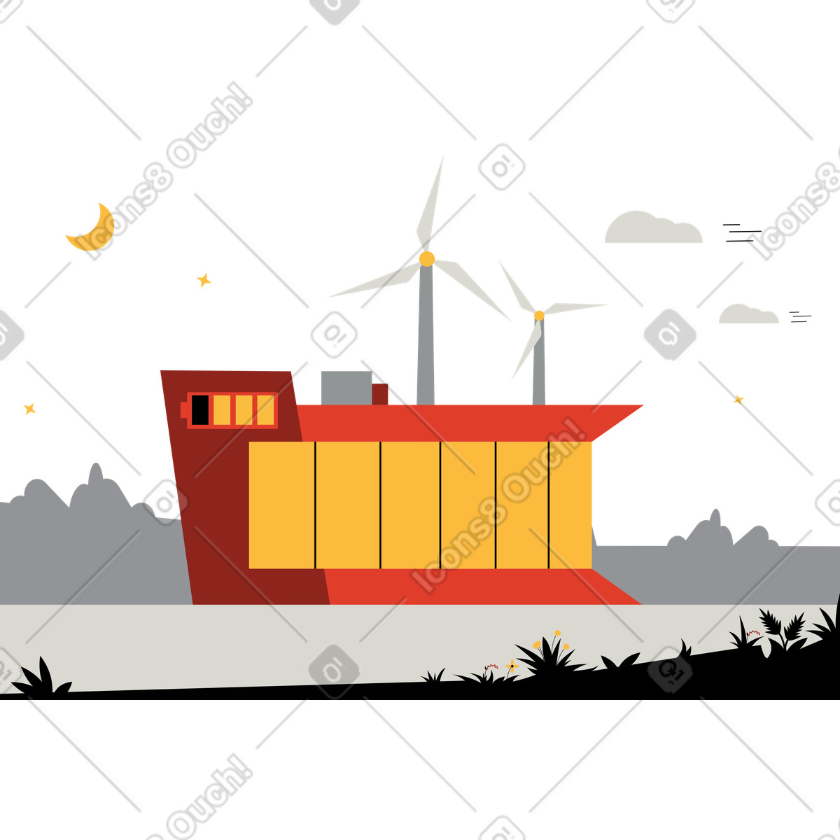 Eco-casa illustrazione in stile Burgundy scarica in PNG, SVG