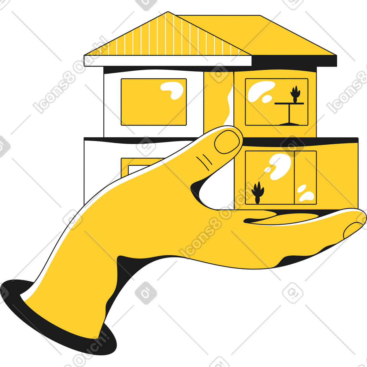 Ilustración Mano sosteniendo una casa en estilo Taxi a descargar en PNG y SVG