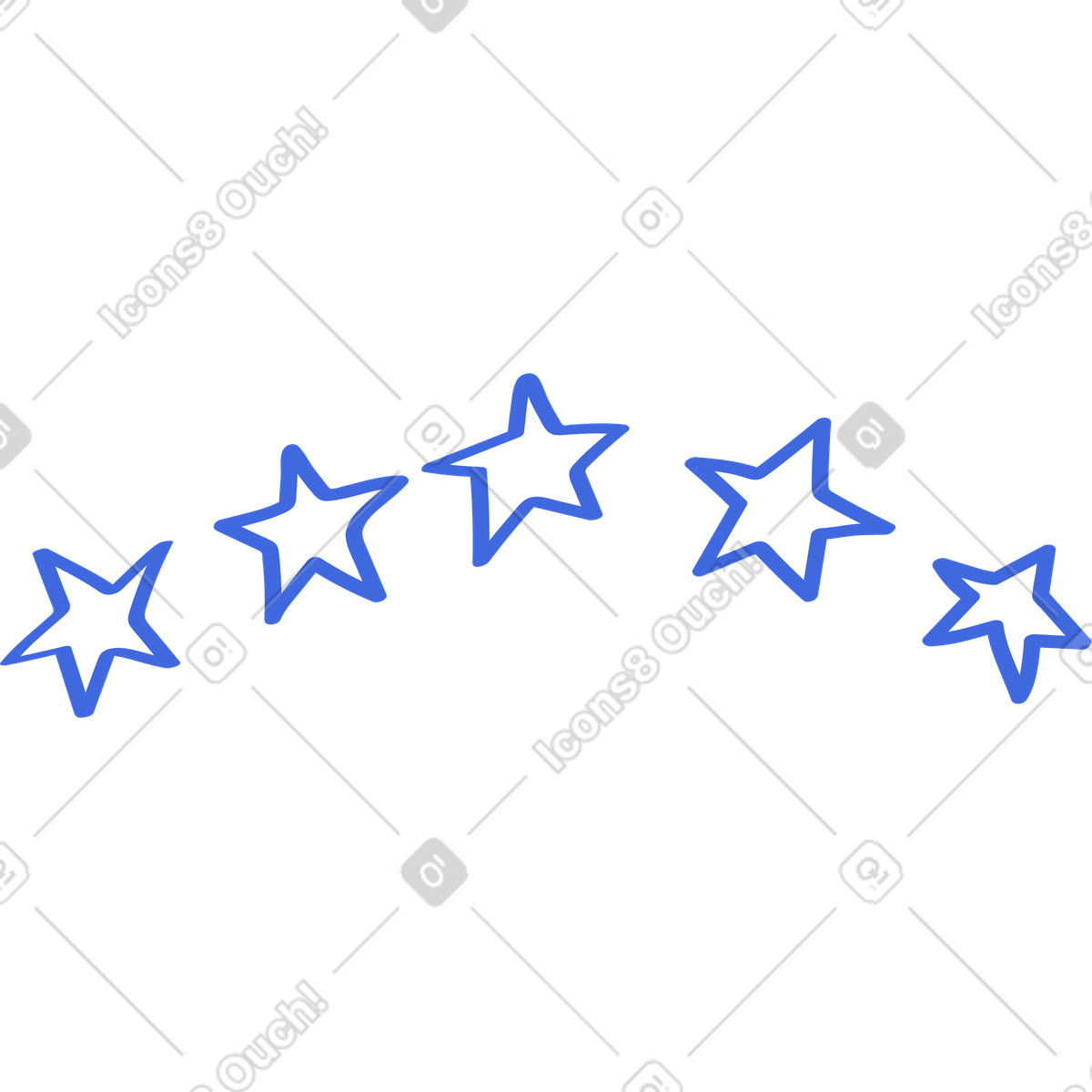Ilustración Stars five rating icons with blue outline curved in row en estilo Ballpoint Pen a descargar en PNG y SVG