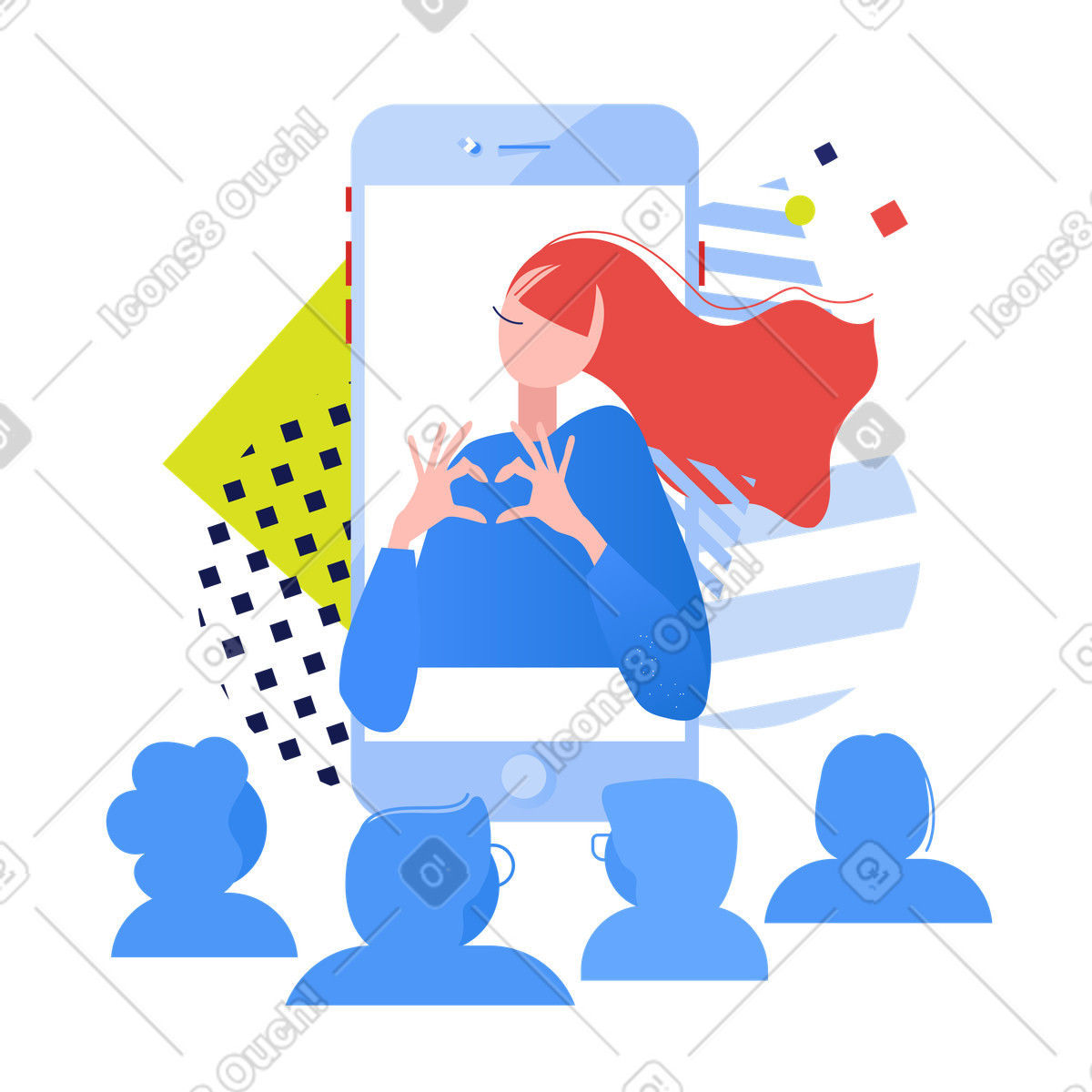 Blogger femminile che interagisce con i suoi follower online illustrazione in stile Clip scarica in PNG, SVG
