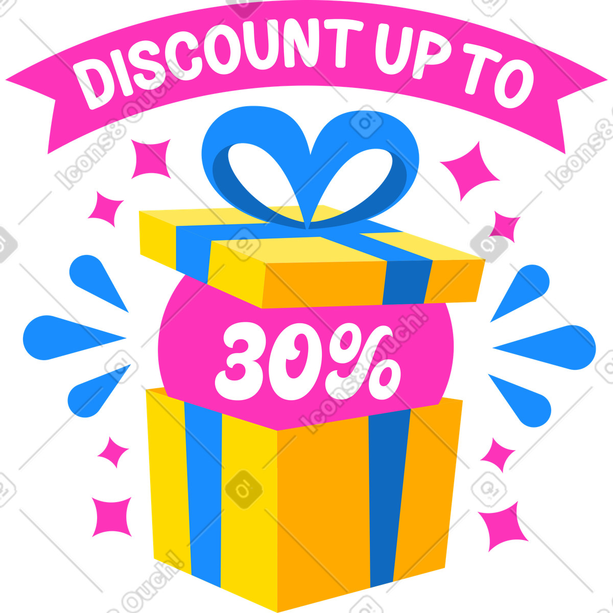 Sconto sulle lettere fino al trenta percento del testo regalo illustrazione in stile Lettering scarica in PNG, SVG
