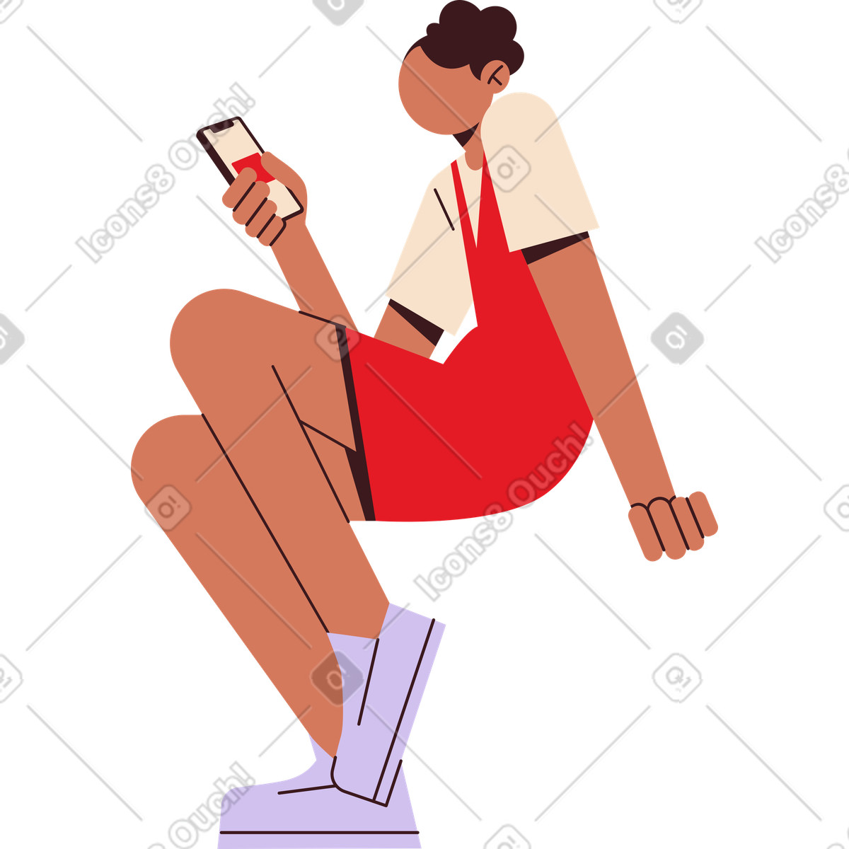 Giovane donna con il telefono cellulare illustrazione in stile Folks scarica in PNG, SVG