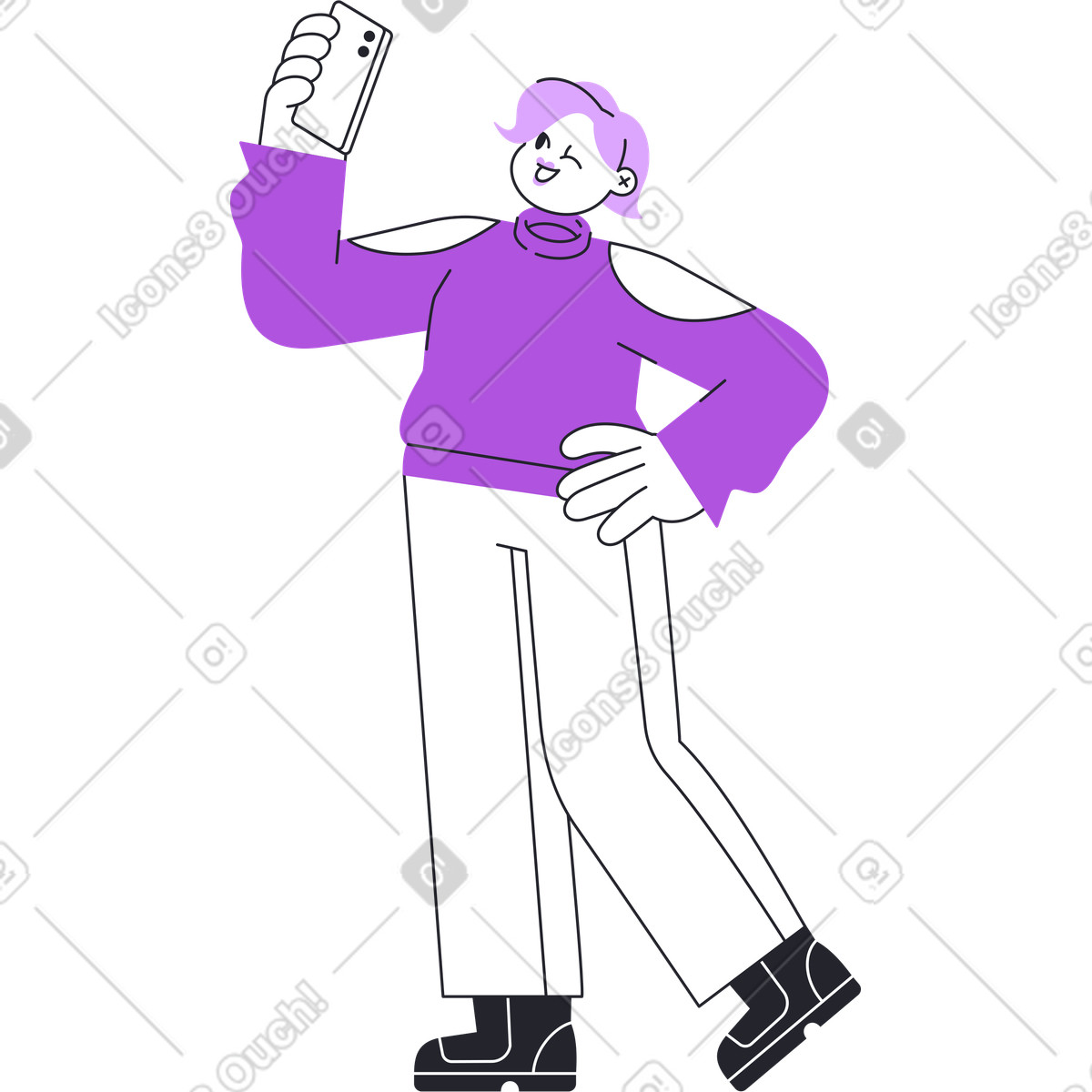 下载 Grapy 风格的 年轻女子自拍 插画，支持 PNG、SVG 格式