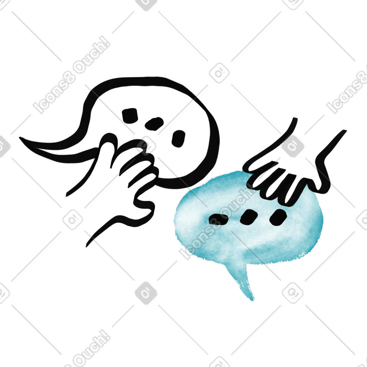Ilustración Feedback hands touching speech bubbles sharing comments and suggestions en estilo Watercolor sketch a descargar en PNG y SVG