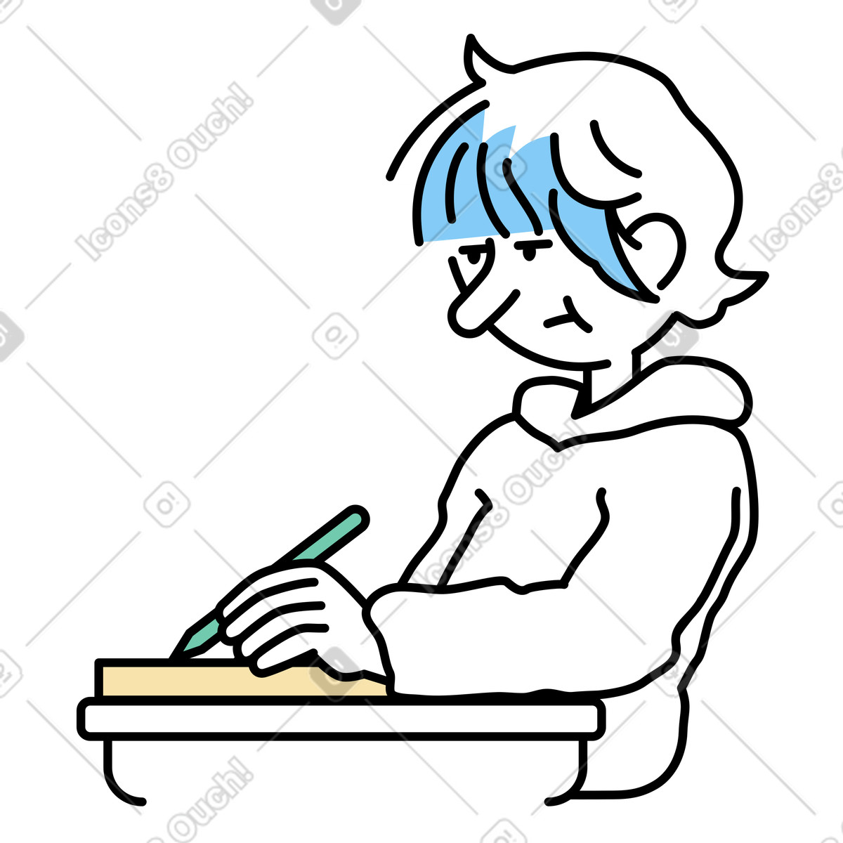 Teenage girl writing something illustration in Notes style download in PNG, SVG